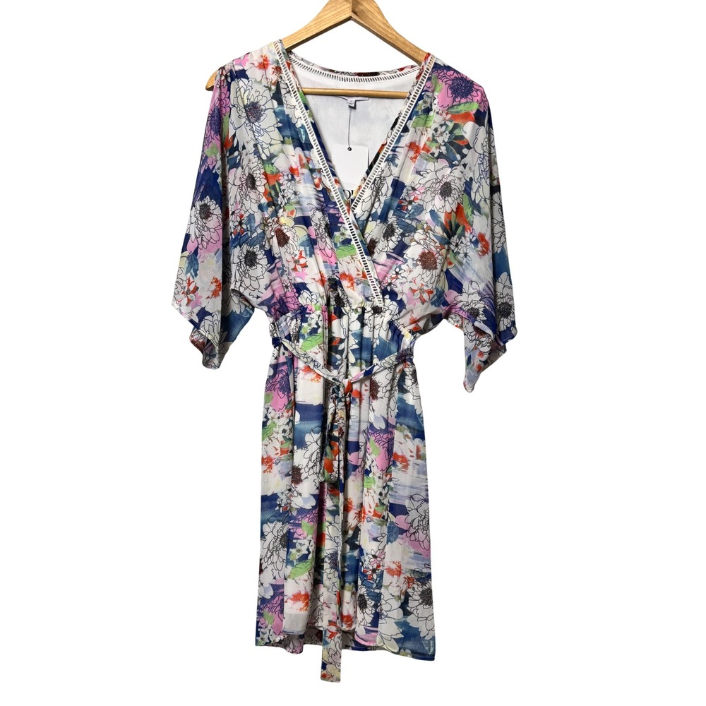 DR2 by Daniel Rainn Ivory Floral Kimono Sleeve Wrap Dress DR51118PG1 NWT Size S